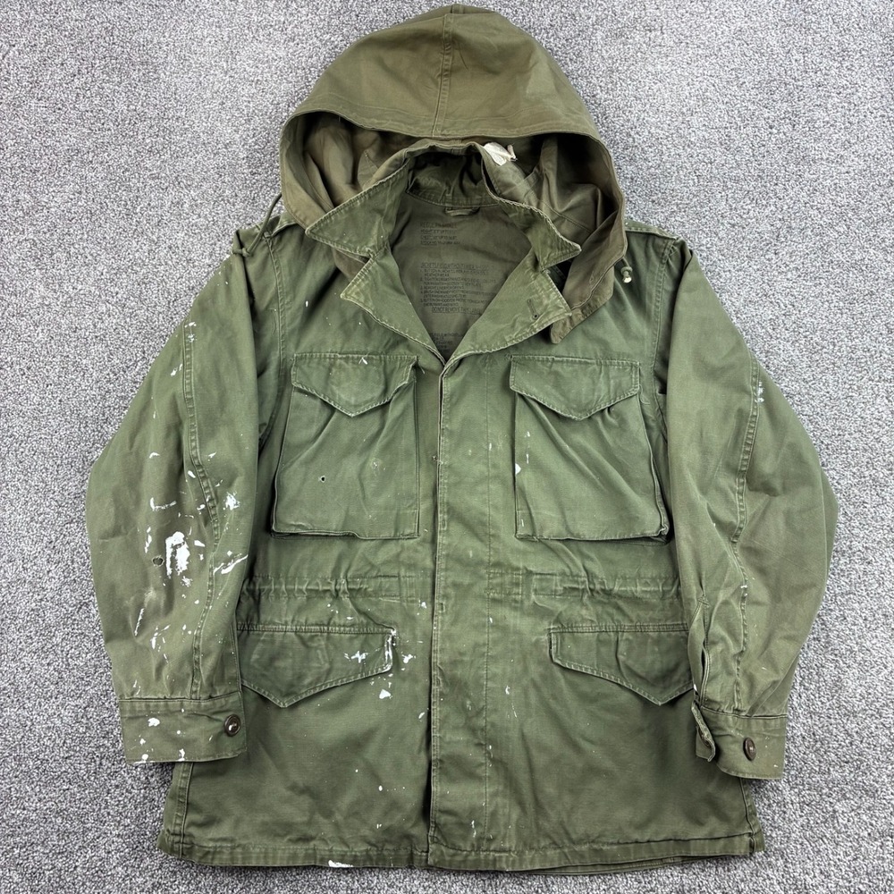 Vintage M-1950 Field Jacket Mens Small Green Cotton Korean War Painted
